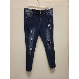 Chic Denim Asna Jeans Womens 16S High Rise Skinny‎ Distressed Blue Wash Denim